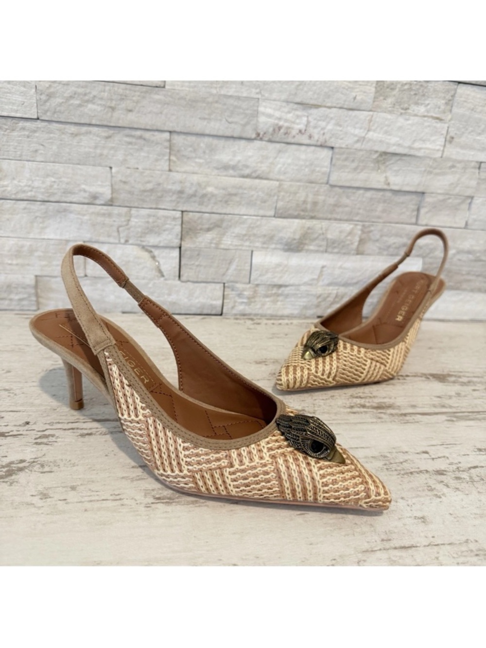Kurt Geiger London Belgravia Slingback Raffia Woven Heels Beige Combo Size 36 EU - Picture 15 of 15